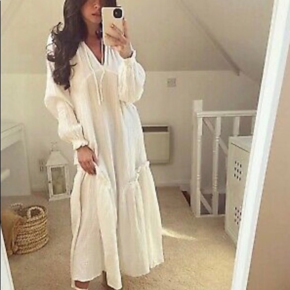 H&m white long kaftan dress